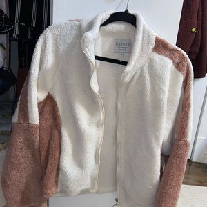 Cream and pink Sherpa zip up
